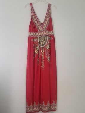 Bright Pink Embellished V-Neck Maxi Dress